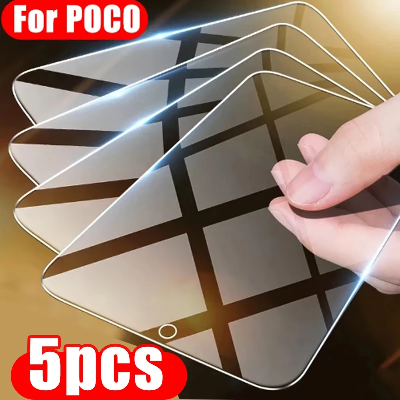 

5PCS Protective Glass for Poco X3 X6 Pro X3 NFC M5S M5 X5 Screen Protector for Xiaomi Poco F3 F4 GT F2 Pro M3 M4 X4 Pro 5G Glass