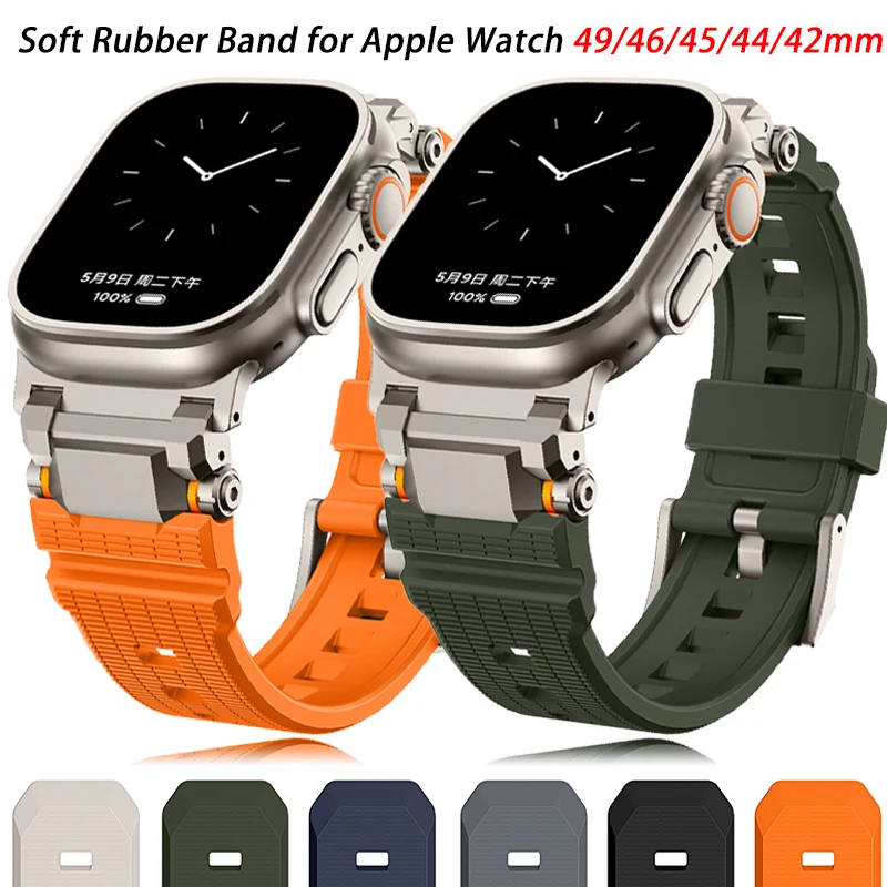 

Soft Rubber Band for Apple Watch Ultra 2 1 49mm Sports Strap Correa for IWatch Series 10 9 8 7 6 5 45 44 42 46mm Luxury Bracelet