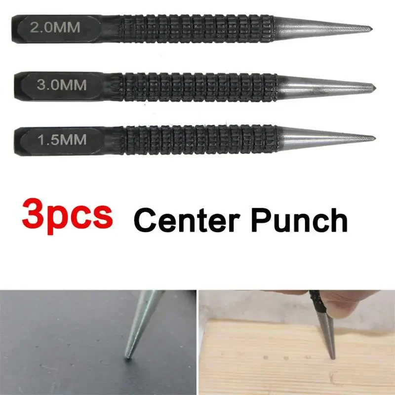 3PCS High-carbon Steel Center Punch Set Non-Slip Center Pin Punch Used For Drilling Of Alloy Steel Metal Wood Punch Pin Tool