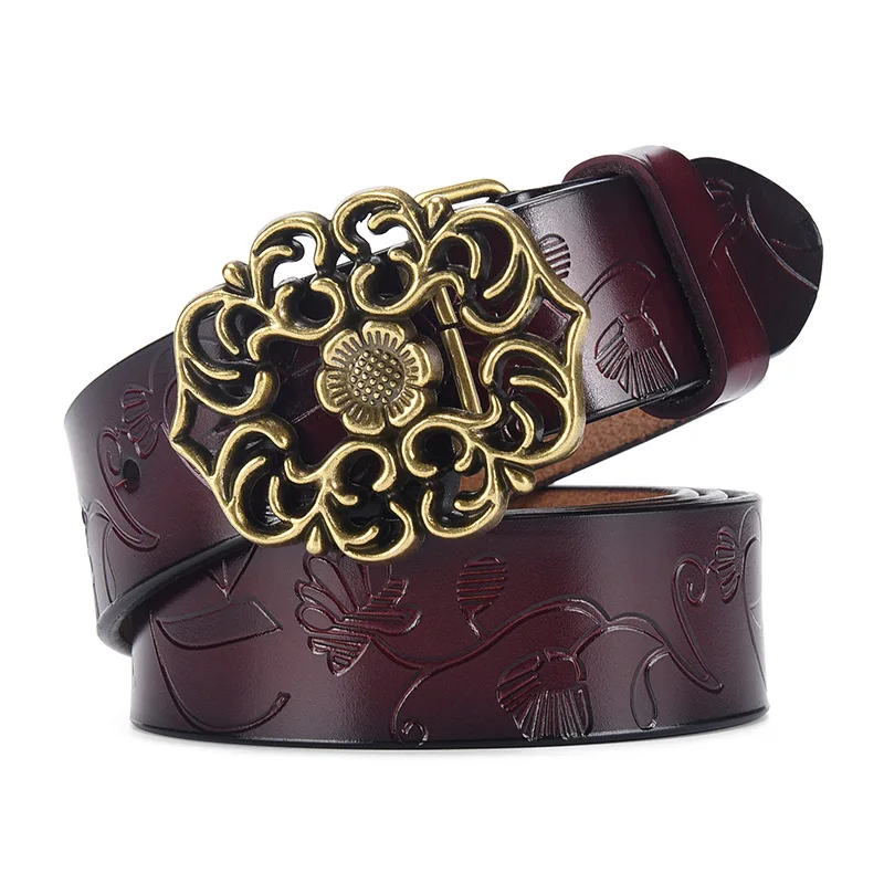 (Factory Direct Sales)Women's Vintage Sunflower Versatile Cowhide Belt for Women Decoration Fashion Jeans Belt