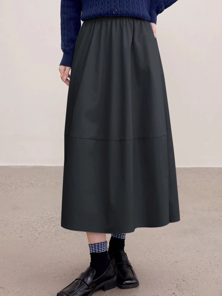 

SENTUBILA Woman A-Line Skirts 100%cotton 2025 Autumn Simple Loose Black Long Skirts Office Lady Warm Comfortable Skirt 153QG2856