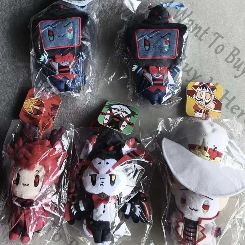 Genuine Anime Hazbin Hotel Alastor Vox Lucifer Morningstar Angel Dust Cosplay Cartoon Fluffy Puppet Keychain Maumet Keyring Gift