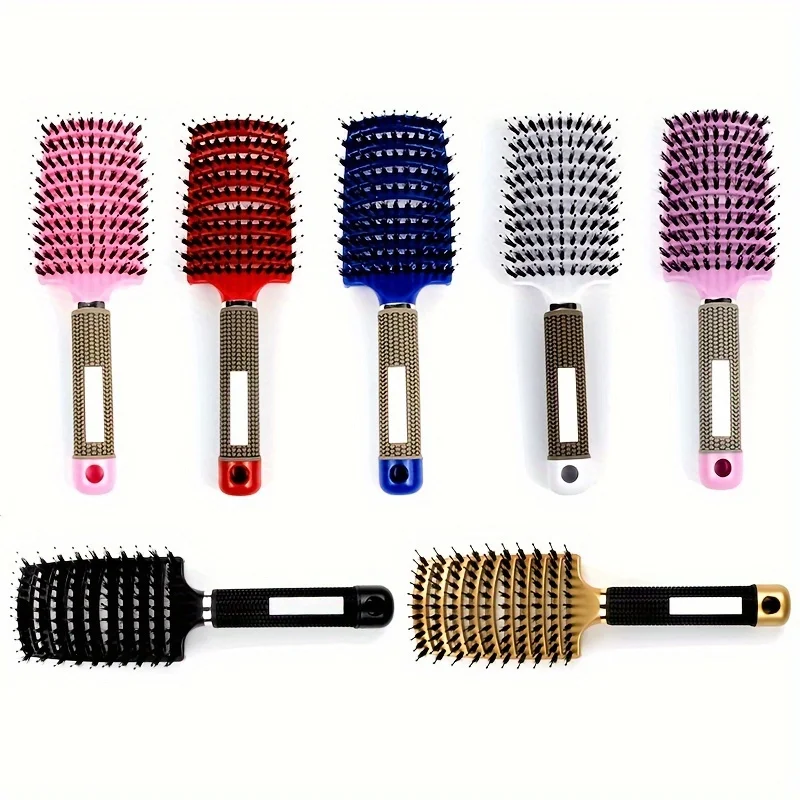 2pcs Hair Brush Set Bristle&Nylon Detangle Curved Vented Hair Brush, Scalp Massage Hair Comb, Hairdressing Styling Tools