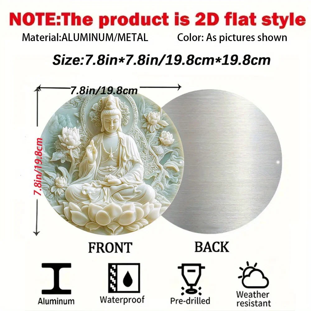 2D Flat - Metal Wall Art Resembling a 2D Flat Round Statue of Guanyin Buddha for a Zen Meditation Altar, Designed for a for Lotu