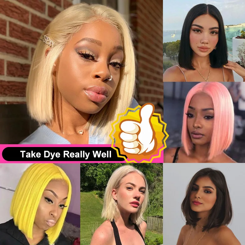 Bob Wig Lace Front Human Hair Wigs 613 Blonde Colored Remy Human Hair Short Straight Closure T Part Lace Frontal Wig for Women