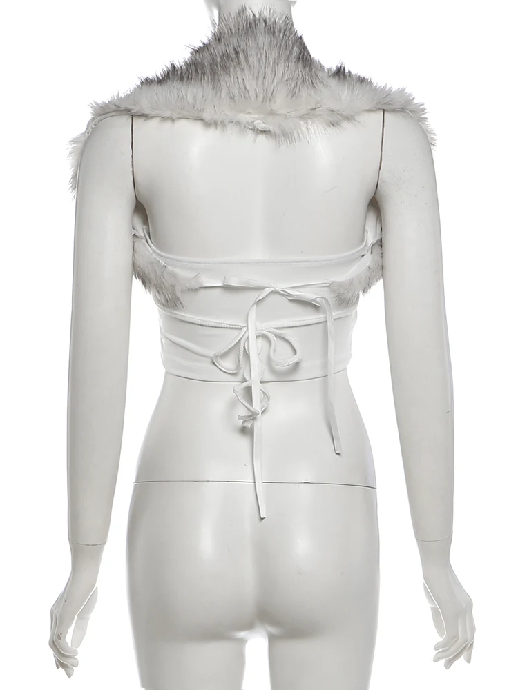 Weird Puss Furs Jacke + Tanktop Damen Oberteile 2-teiliges Set Trend Hottie Metall Hohlkreuz V-Ausschnitt Stretch Mode Street Clubwear – Detail 6