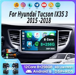 Android 16 Carplay DSP Car Radio For Hyundai Tucson IX35 3 2015 2016 2017 2018 Head Unit 2Din Multimedia Video Player GPS Stereo
