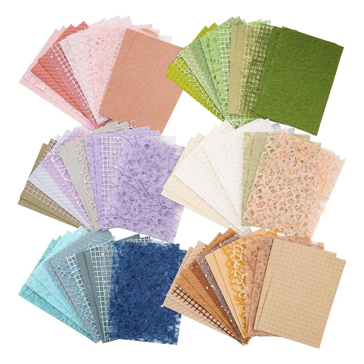 96 Sheets Textured Scrapbook Paper and Mesh Fabric Assorted Set,6 Pack Mixed Special Paper for Scrapbooking Planner