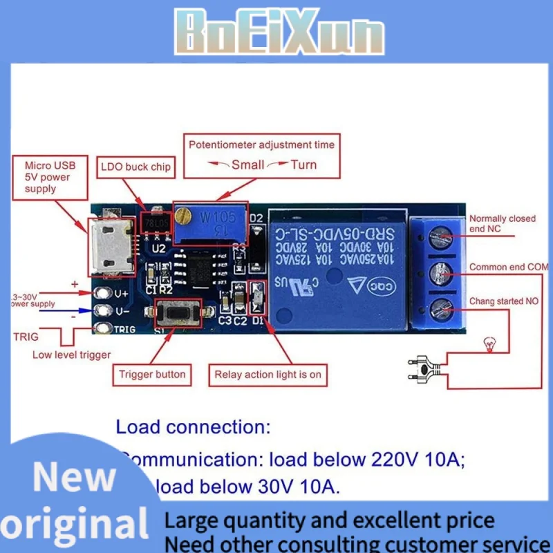 10PCS 5V-30V Delay Relay Timer Module Trigger Delay Switch Micro USB Power Adjustable Time Relays Board