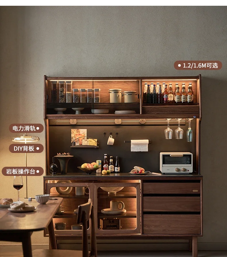 

Обеденный боковой шкаф из цельного дерева, встроенный у стены. Бытовой чайный шкаф большой емкости для хранения вещей.