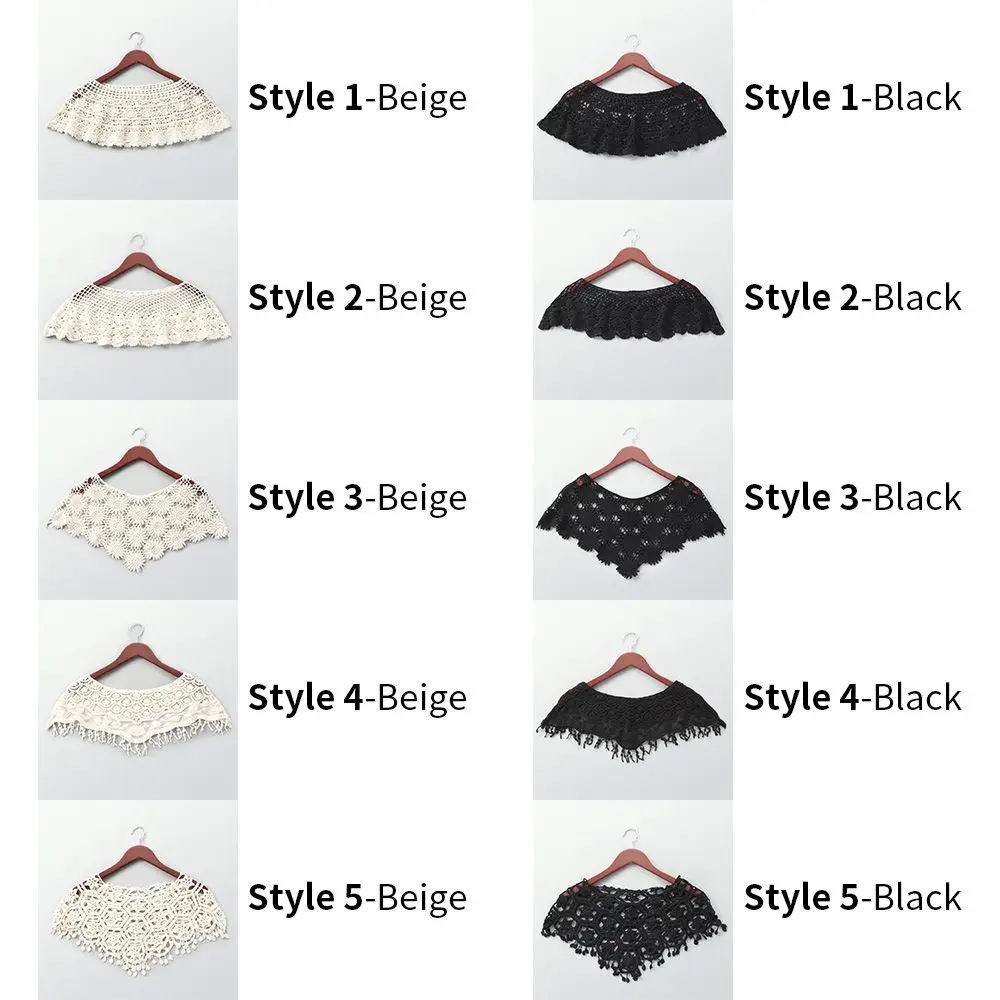 ผู้หญิงอุปกรณ์เสริม Vintage Hollow Out พู่ลูกไม้เสื้อกั๊กถักโครเชต์ Cape Shawl Poncho ปลอม