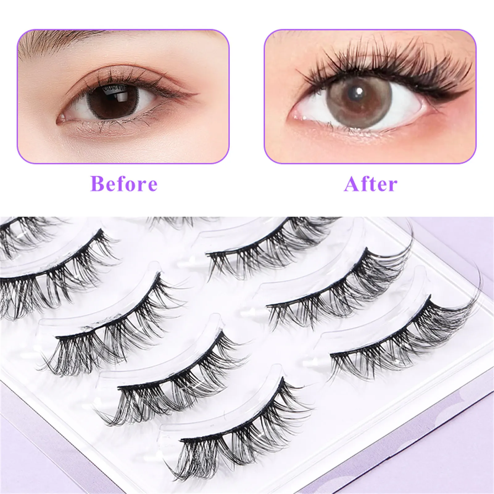 Curl DIY False Eyelash 5 Pairs One Piece Dense Artificial Eyelashes with Memory Fiber for Party Cosplay Masquerade