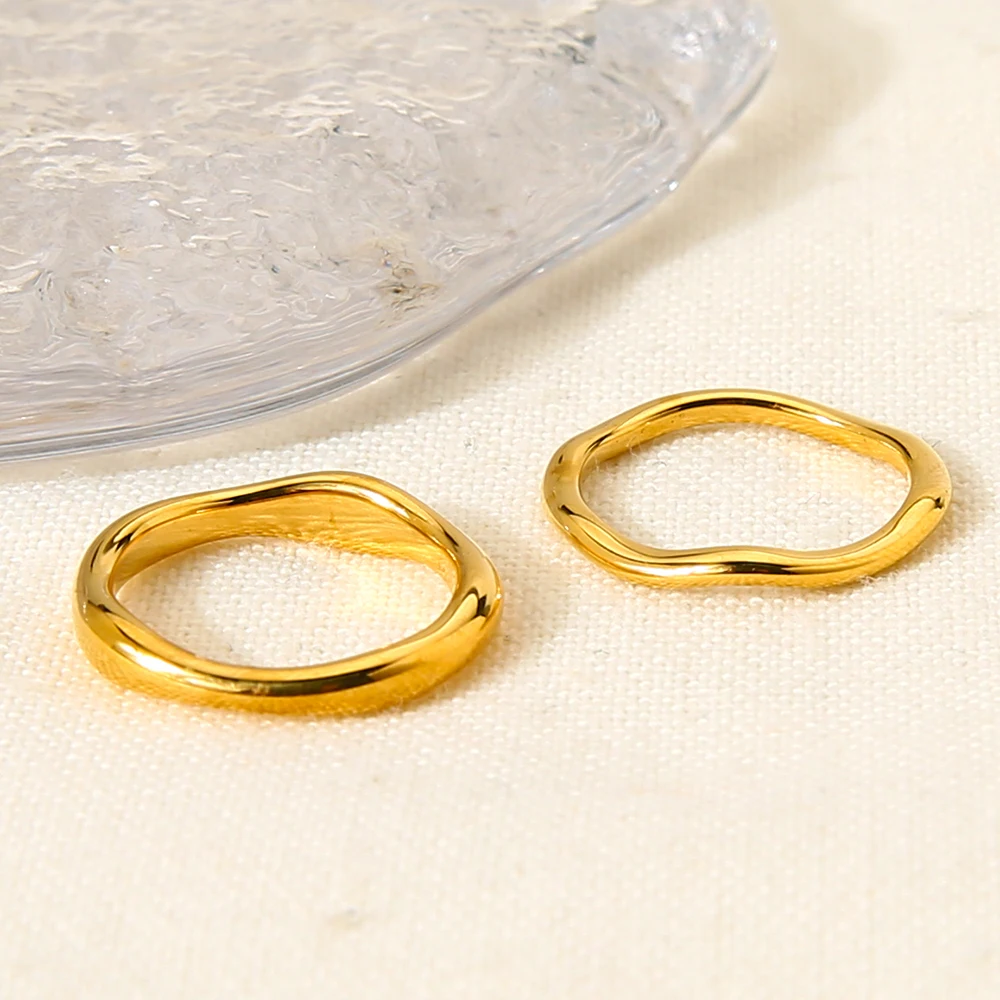 INS Style Minimalist Wave Ring Set 18K Gold Plated Stainless Steel Irregular Stackable Band Ring Jewelry for Women