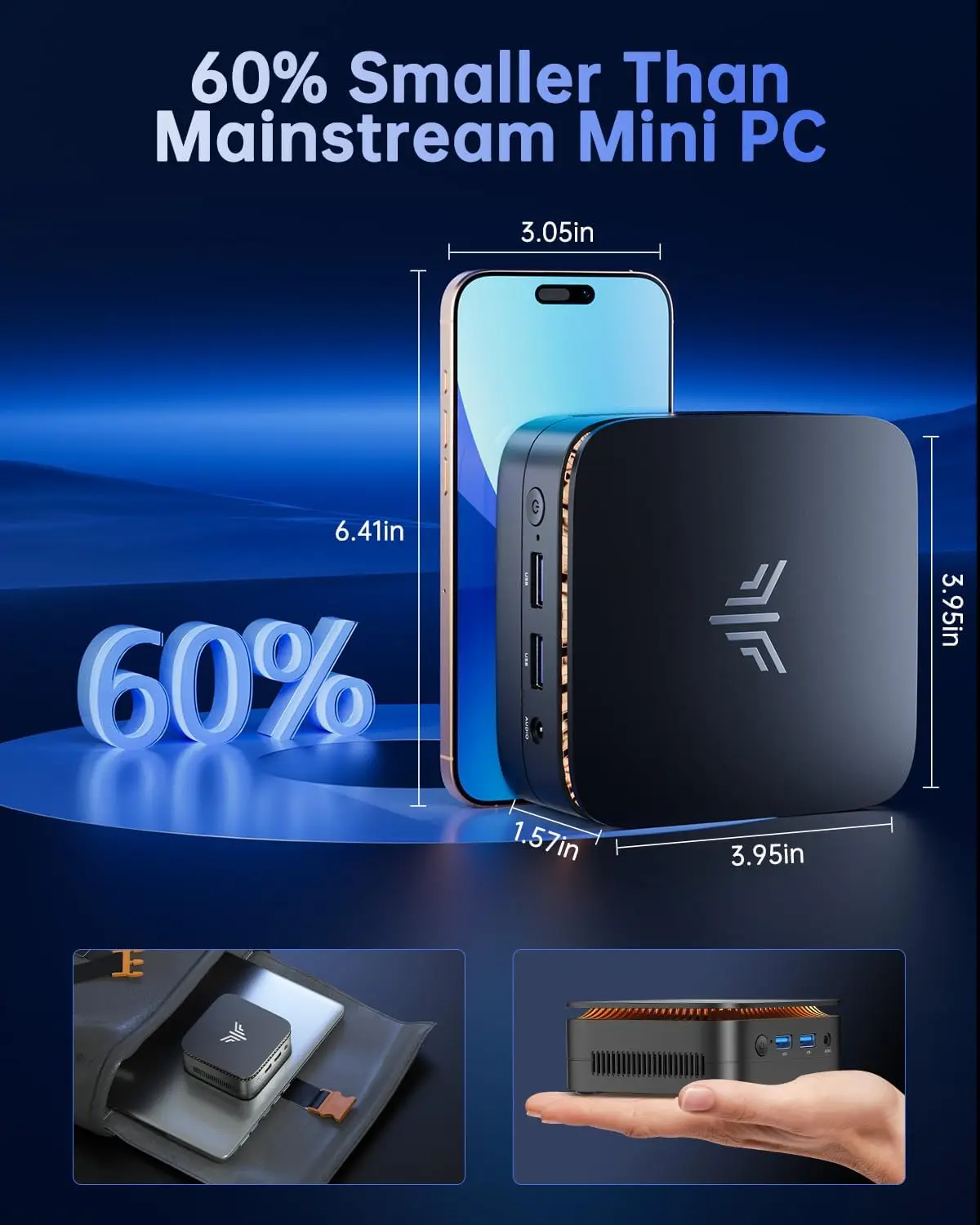 Kammui mini pc intel n150 16gb ddr4 1tb m.2 ssd até 3.6ghz windows11pro wifi6 bt5.2 hdmi + dp 4k disply mini computador desktop