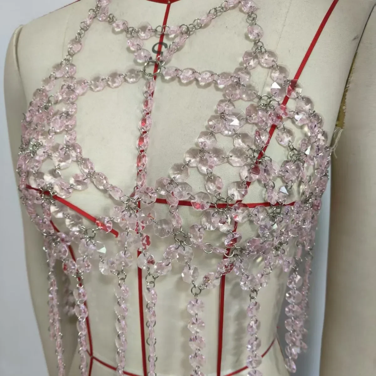 2026 Crystal Beaded Jewelry Bra Chain Hollow Out Sexy Dance Show Party Summer Bikini CropTop Breast Chain Цепочки Для Тела