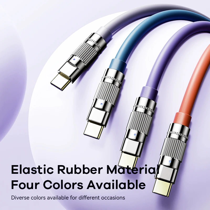 Remax 100W Zinc-alloy Elastic Data Cable with Indicator Light C-C Super Fast Charging Type-C to Type-C For Phones/Laptop/Tablets