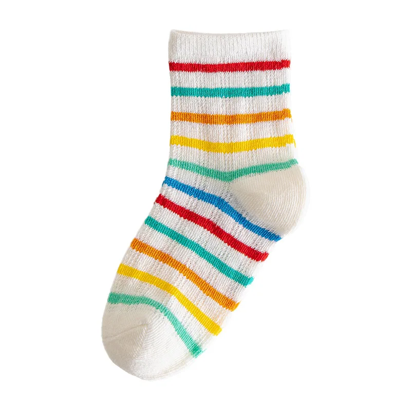 4 Pairs Summer Thin Kids Rainbow Trend Fashion Stripes Cute Boys and Girls Mesh Breathable Comfortable Cotton Socks