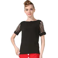 Summer Fashion Women Blouses & Shirts Hollow Out Sleeve Slash Neck Chiffon Blouse Plus Size - Image 6