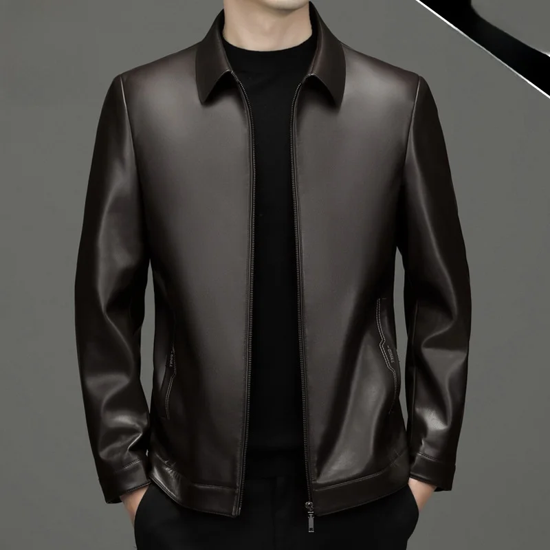 

Мужская одежда из искусственной кожи с воротником-стойкой Busin Sle, осеннее новое поступление, одежда для папы среднего возраста, свободная весенняя одежда CleanFit