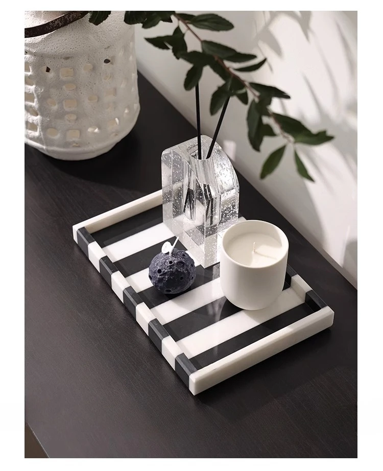 

Черно-белый полосатый мраморный входной чайный сервиз для ванной комнаты, поднос для хранения