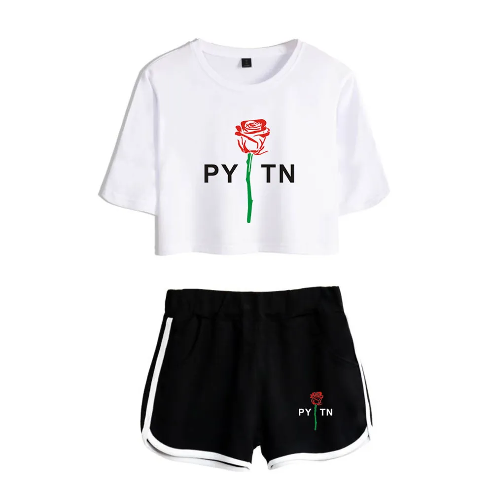 Cartoon Cute Payton Moormeier Print Short Sleeve Cool Sexy Shorts+lovely T-shirts Dew navel Pretty Girl suits Two Piece Set