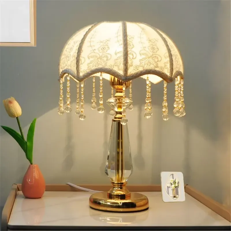 French Creative Crystal Table Lamp LED Desk Light for Living Room Bedroom Bedside Hotel Villa Home Decor Lighting Fixture