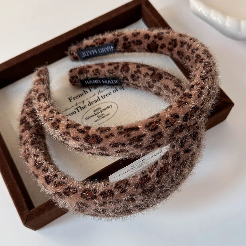 Autumn Winter Plush Brown Leopard Print Headband Woman Retro Temperament Hair Hoop Lady Party Hair Band Fashion Hair Accessories