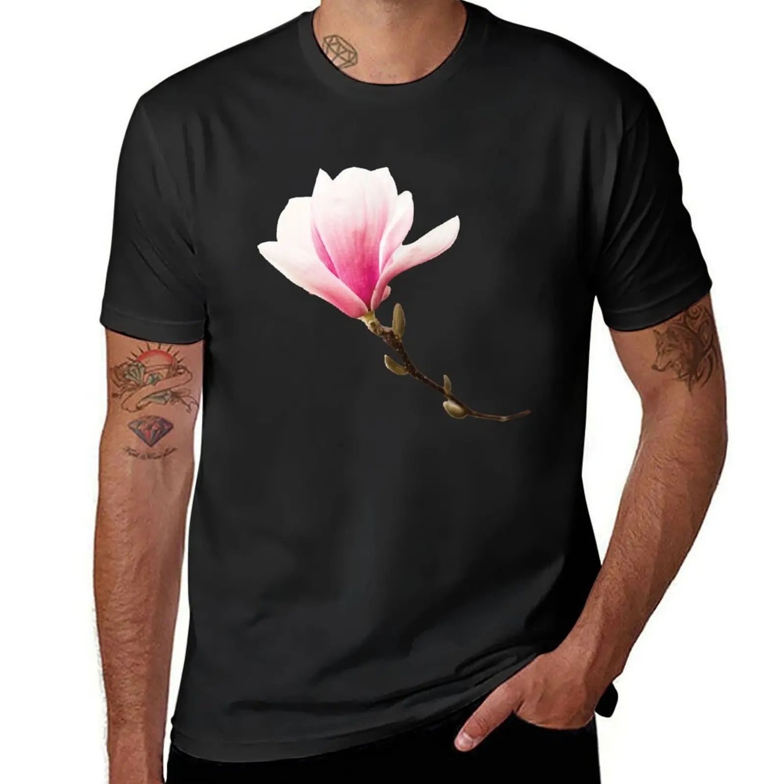 Pink Magnolia Blossom | Isolated Magnolia Flower T-Shirt boys animal print anime Short sleeve tee men