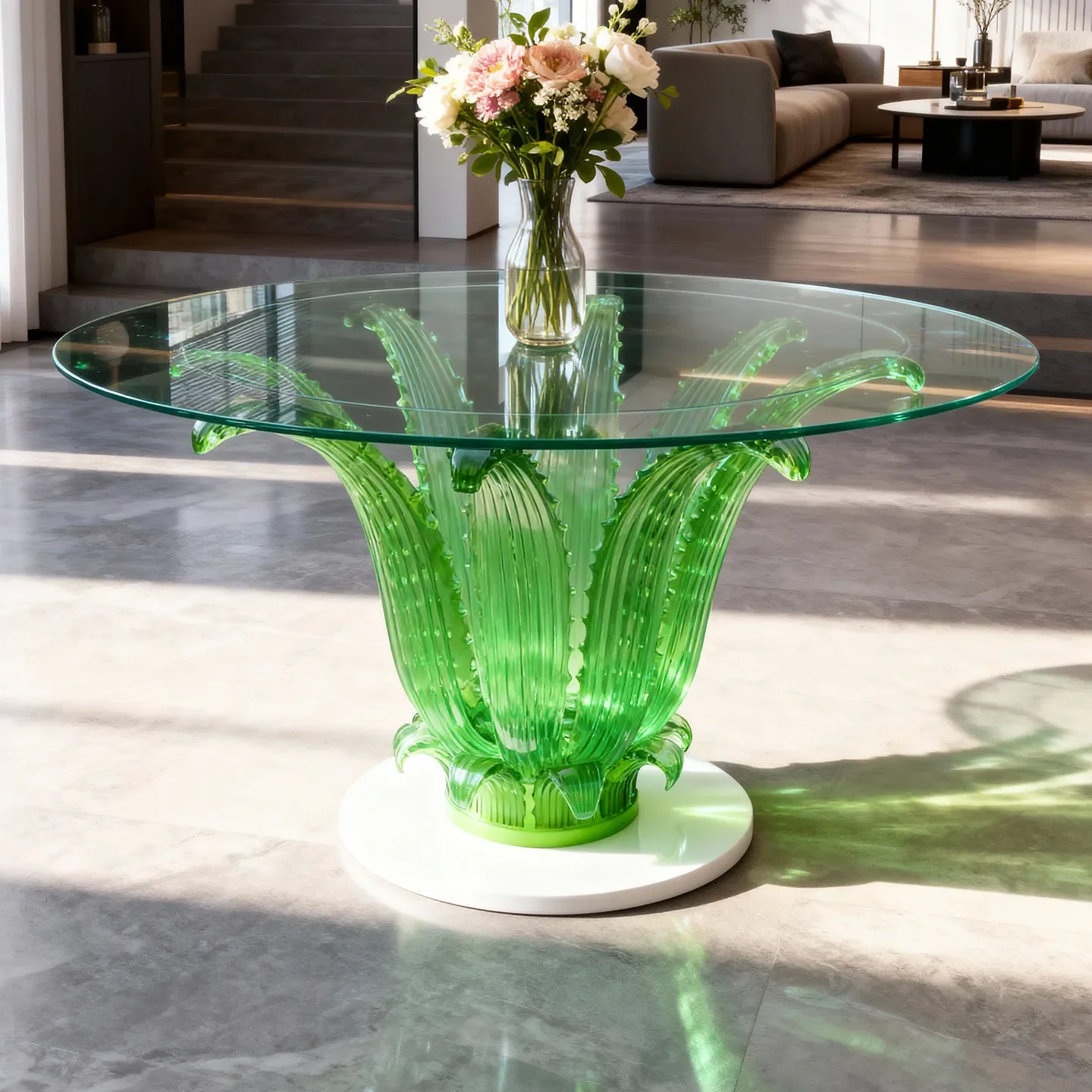 Entrance entrance End view table Decorative flower row Transparent crystal art Middle round table