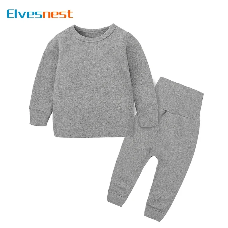 Fashion Solid Children Clothing Boys Pajama Set Cotton Long Sleeve Top Pants 2PCS Spring Autumn Pajamas for Kids 1-8 Years