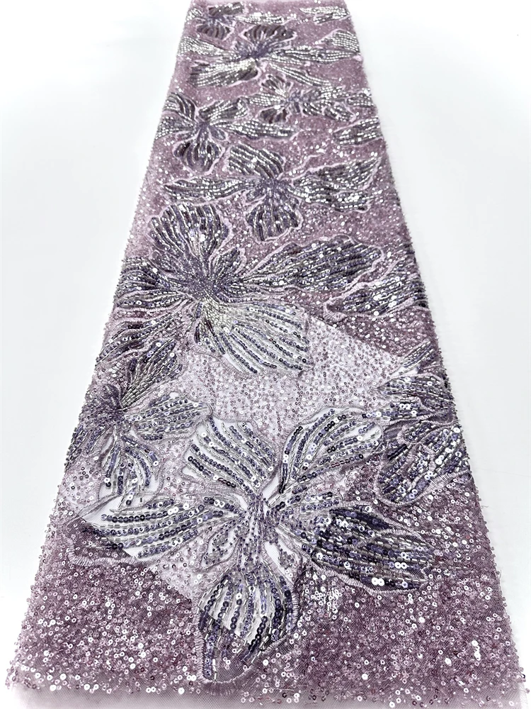 2025 Hot Sale Tulle Lace Fabric With Beads Sequins New African French Nigerian for High End Wedding Party Bride Sewing Dress