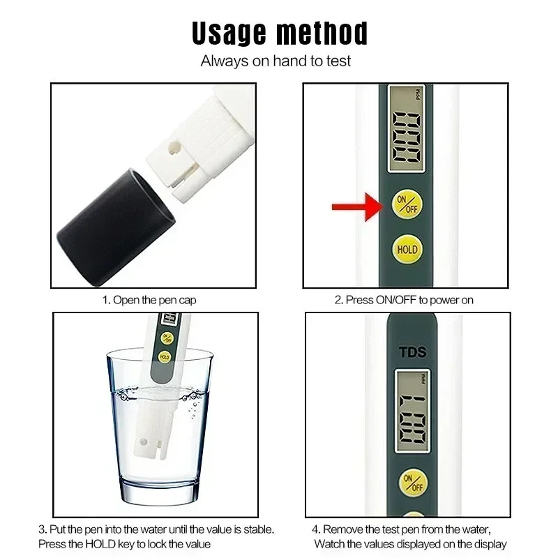 TDS Meter Digital Water Tester 0-9990ppm Drinking Water Quality Analyzer Monitor Filter Rapid Test Aquarium Hydroponics Pools