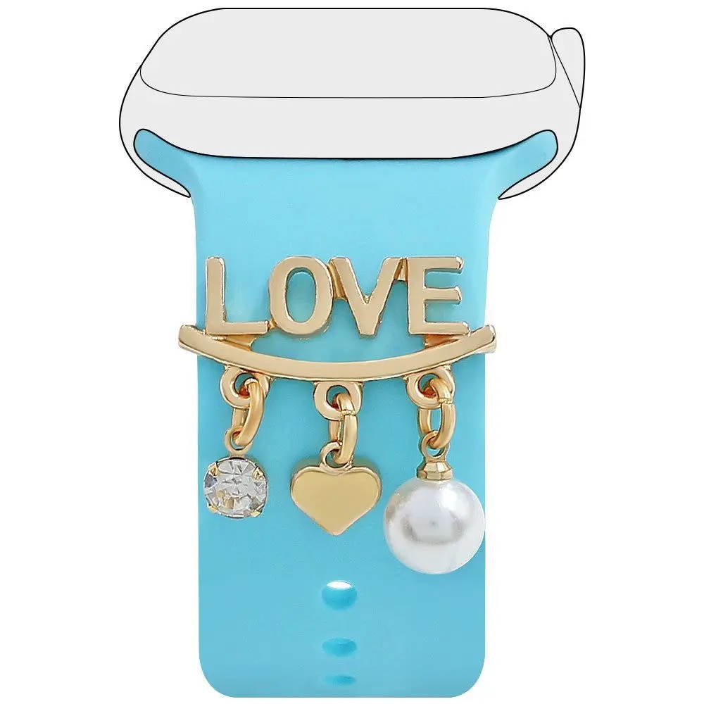 New Fashion Metal Charms Watch Band Decoration Ring For Apple Watch Pearl Diamond Ornament For iWatch Silicone Strap Jewelry