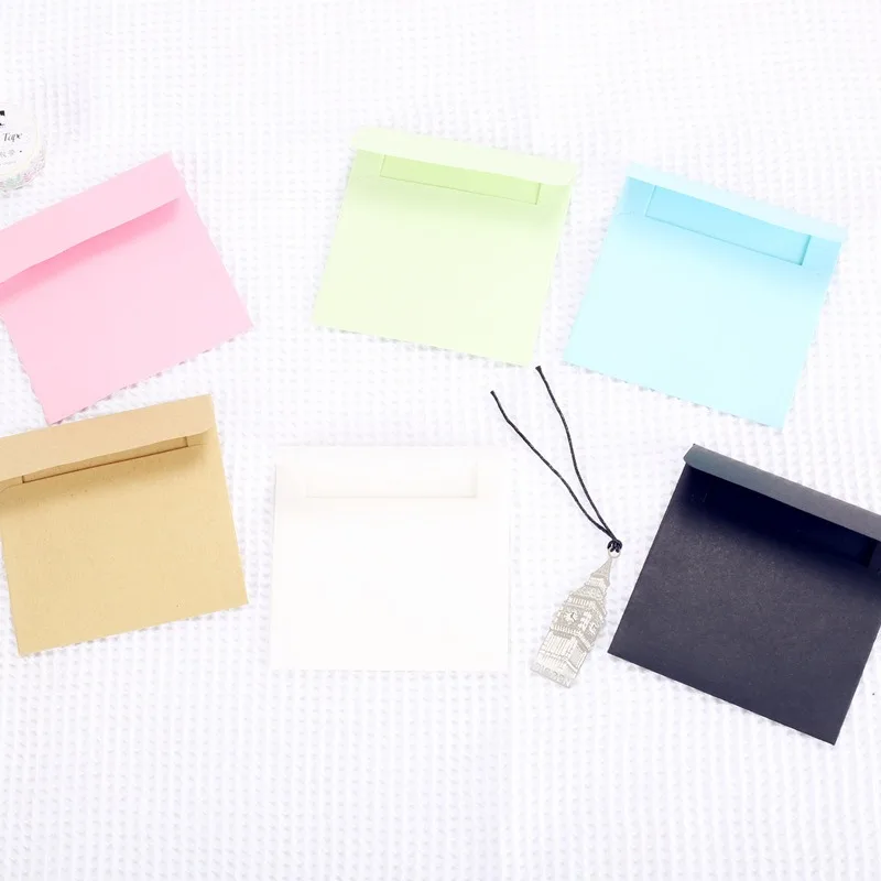 100PCS Mini Envelope Square Candy Color Letter Paper Kraft Paper Card Stationery Blank Student Office Supplies Birthday 10x10cm