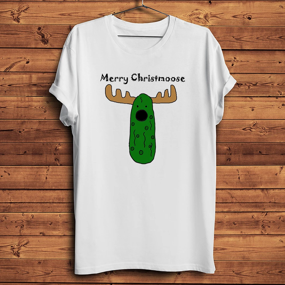 Merry Christmas Santa Claus Pickle Reindeer Funny Holiday TShirt Homme Daily Casual Short Sleeve T Shirt Unisex Gift Tee