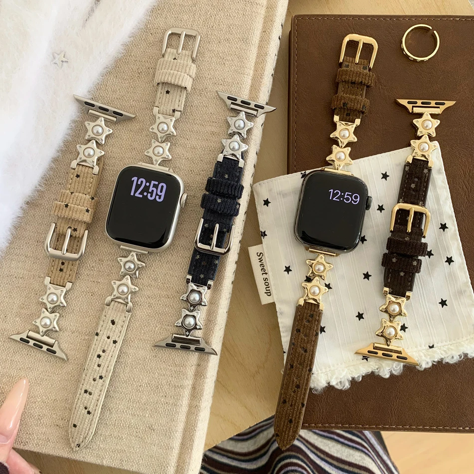 Strap For Apple Watch Series 11 10 9 8 7 6 SE 5 4 3 UItra iWatch 49/46/45/44/42/41/40/38 mm Women's Star Pearl Replacement Band