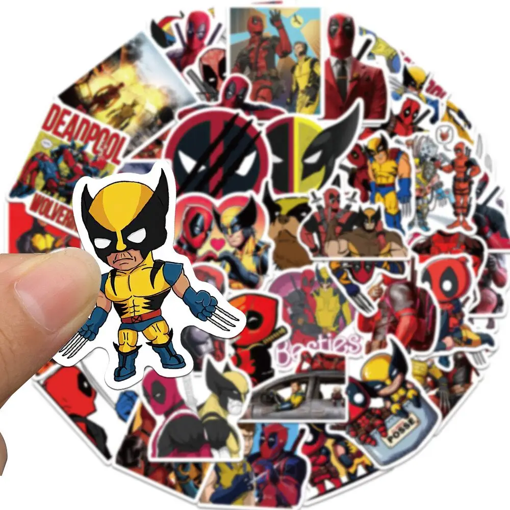 10/50pcs Marvel Deadpool Wolverine Stickers Movie Cool Decals DIY Motorcycle Phone Bike Skateboard Car Waterproof Kids Toys