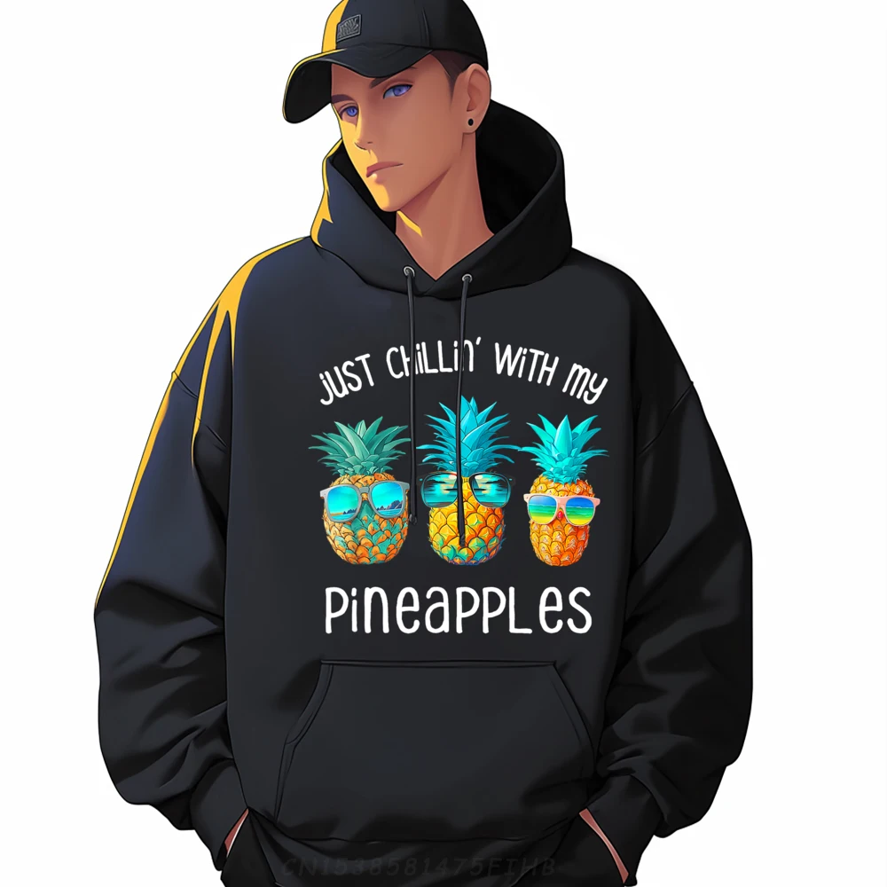 

3 Pineapples Sunglasses Chillin Fun Hoodies Leisure Long Sleeve Family O Neck Hoodies Letter Coats Gift Idea Valentine Day