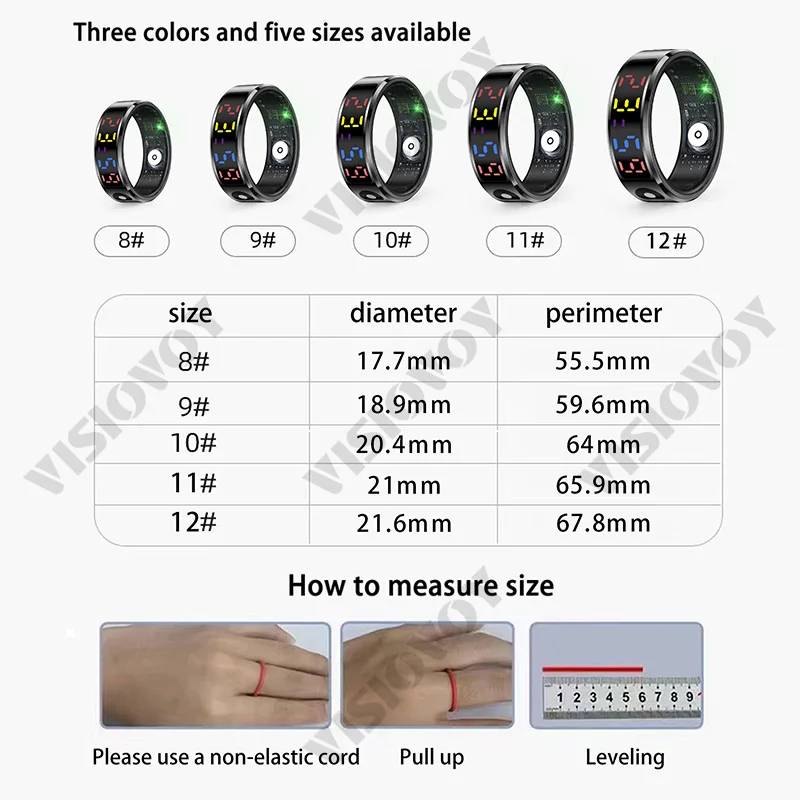 ViSiovoy-แหวนสมาร์ทผู้ชายผู้หญิงจอแสดงผลLED,แหวนของขวัญ,Heart RateเลือดออกซิเจนMonitor,โหมดกีฬาหลาย,5ATMกันน้ํา