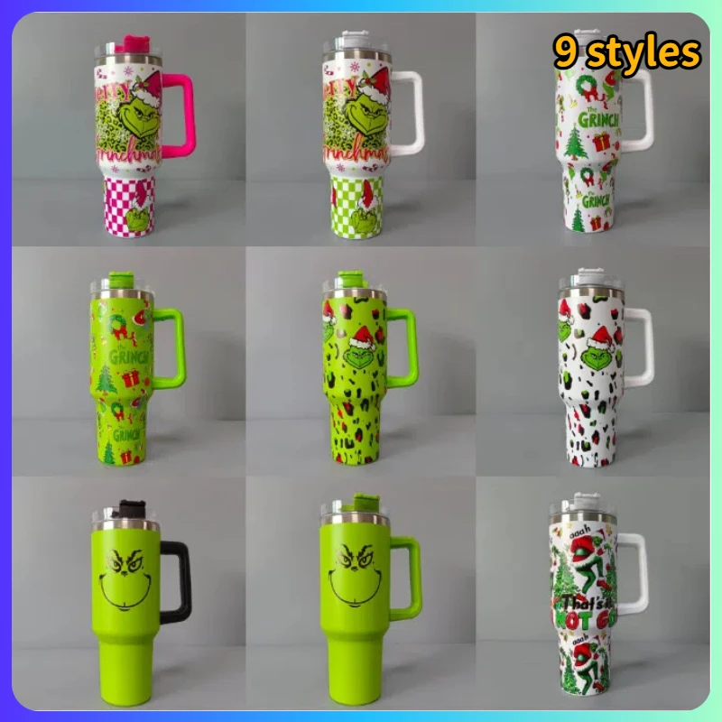 Halloween Christmas Green Hair Monster Handle Cup Double-layer 304 Stainless Steel 1200ml Car Cup Large Capacity Holiday Gift