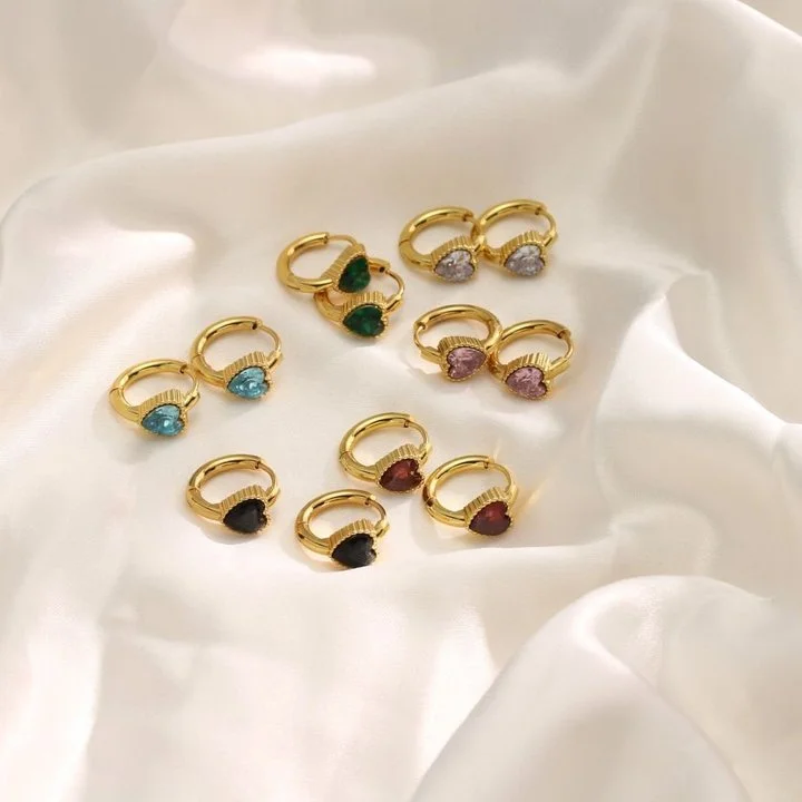 

2/3/5pairs Hottest Fashion Stainless Steel Ear Ring Circle Heart Blue Pink Crystal Buckle Earrings Waterproof Jewelry For Women