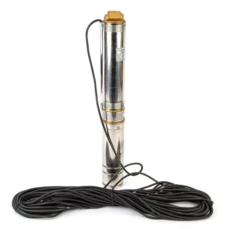 1HP Stainless Steel Submersible Deep Well Pump, 100m Head 3m³/h Large Flow Agricultural Irrigation Pump OEM CE 1Y Warranty