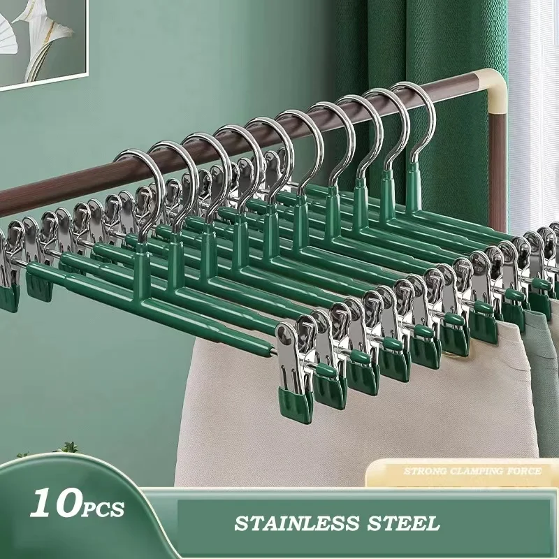 10pcs Non-slip Stainless Steel Trouser Hangers Pants Organizer Clothes Hanger Clip Cabinet Space Saving Drying Rack Sock