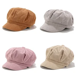 Adjustable Hat Female Leather  Beret for Women Solid Plain Octagonal Newsboy Cap Ladies Casual Wool Hat Girl Painter Cap Autumn