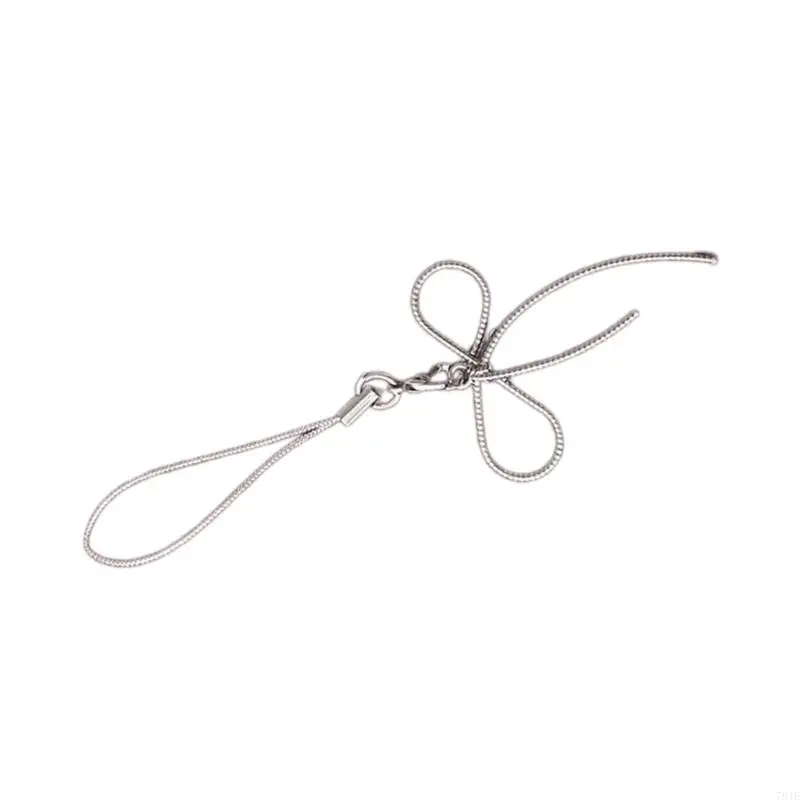 781E Ciondolo Bowknot per tracolla per telefono, colore argento, per telefono, portachiavi, portachiavi, ornamento, da