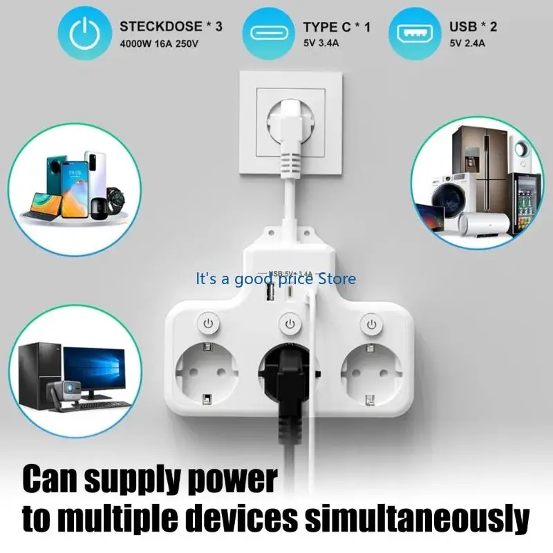  Power Strips with Cable Electrical Outlets 3 USB Port For Multiple Devices