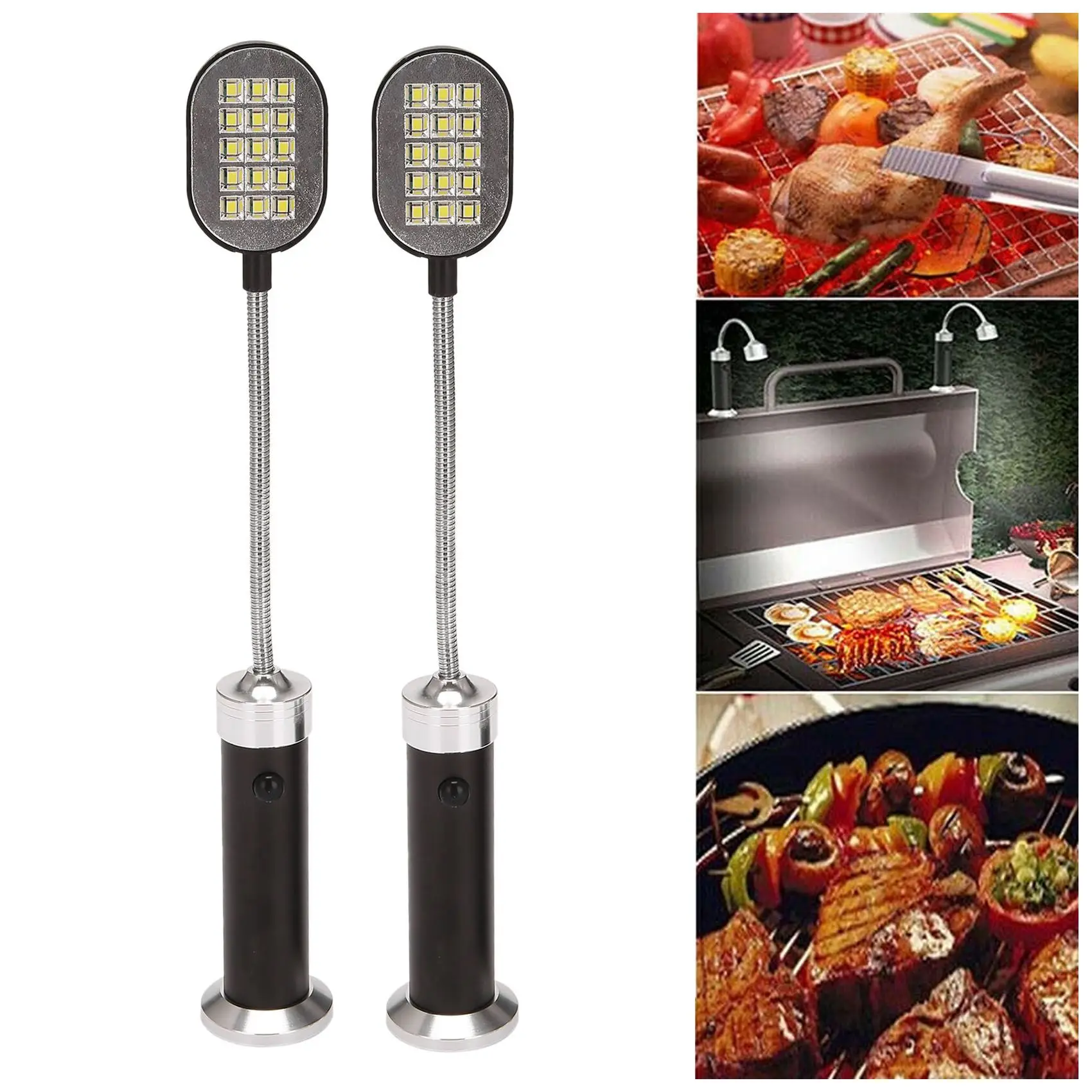 Luz para churrasqueira com base magnética, luzes LED super brilhantes para churrasco, gooseneck flexível, resistente às intempéries, 360 graus, embalagem de 2