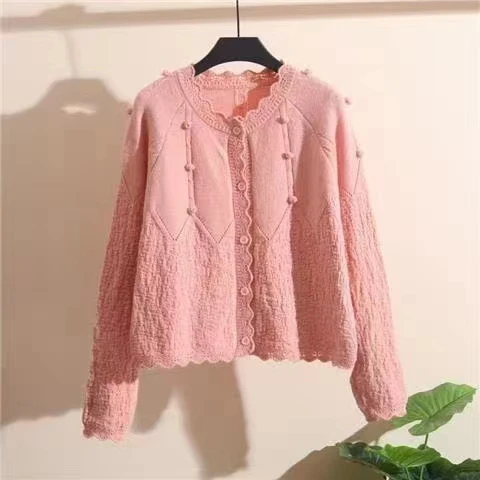 

Элитный женский вязаный свитер с кружевными вставками, осенне-зимняя новинка, большие размеры, для повседневной носки, с длинными рукавами, на пуговицах