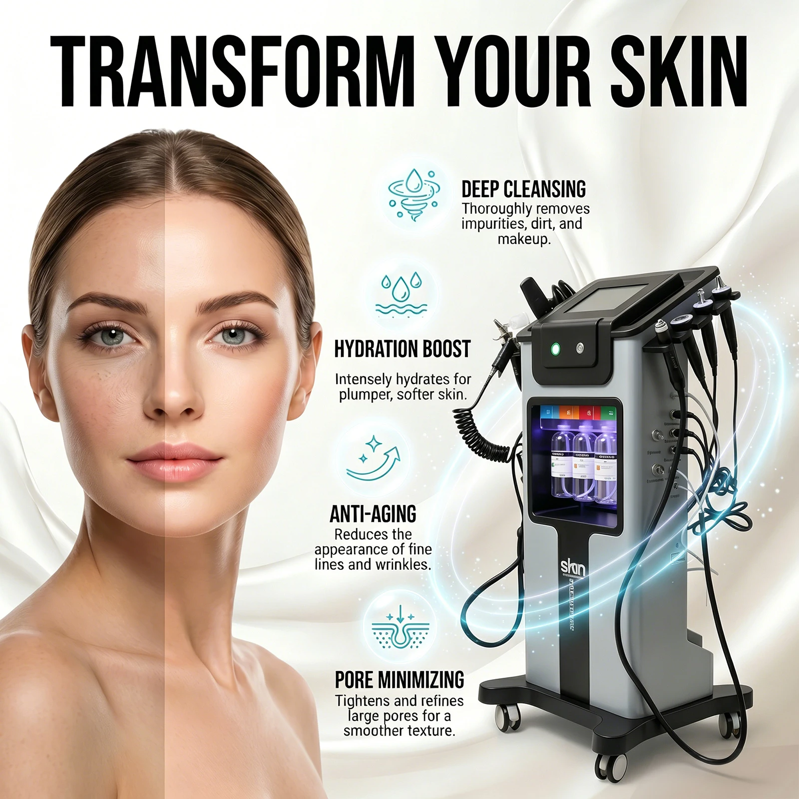 Podofo 10-in-1 Professionelles Gesichts-Schönheitsgerät Hydra Facial Maschine Hydrodermabrasion Aqua Peeling Sauerstoff-Jet Tiefenreinigung Hautstraffung Verjüngung Aufhellung Schönheitsmaschine Salon SPA Hautpflegegerät – Detail 7