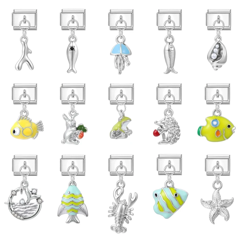 Série de Fruits frais, parapluie, gâteau d'escargot, pendentif en forme de cœur, lien de charme italien adapté au Bracelet en acier inoxydable de 9MM Y2K pour femmes, fabrication de bricolage